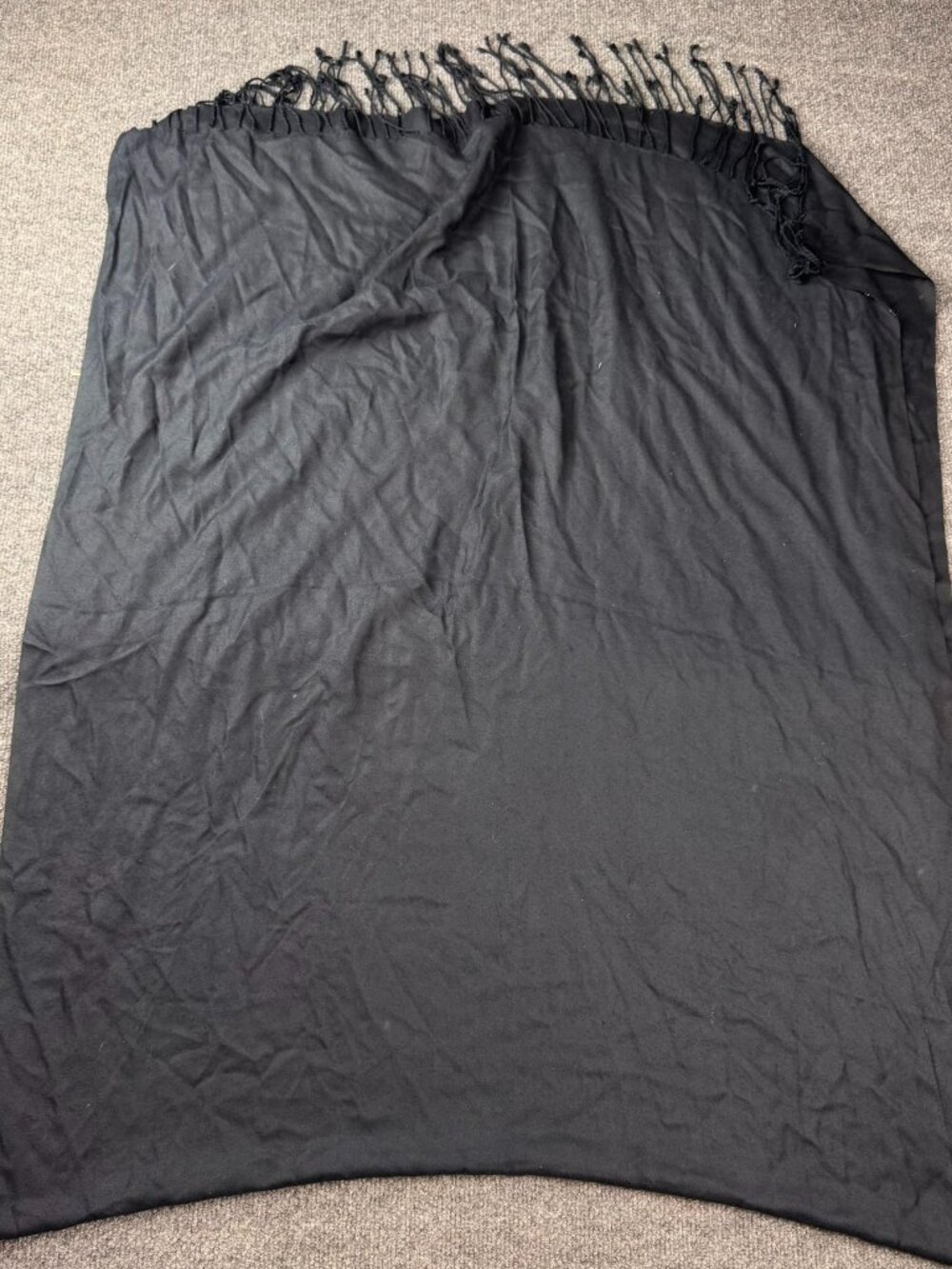 vintage solid black fringe scarf pashmina wrap shawl 80x32 inches white stain